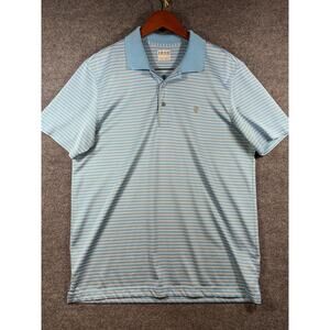Izod Golf Polo Men's Large Blue/Gray Stripes Short Sleeve 100% Polyester Vented